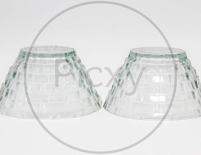 Glass Bowls On White Background With Selective Focus
