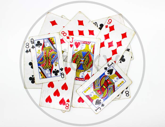 Playing Cards On White Background With Selective Focus