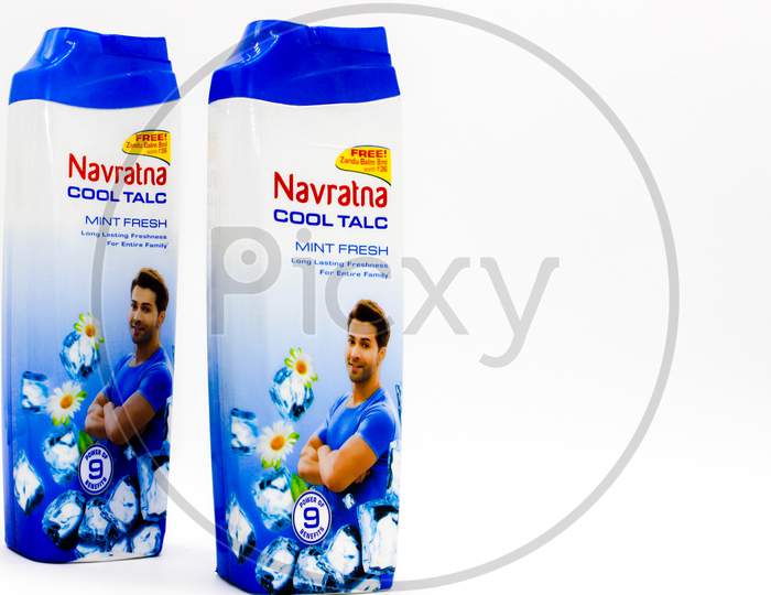 Noida , Utter Pardesh , India - October 18 2021 , Telcum Powder , A Picture Of Telcum Powder On White Background With Selective Focus In Noida October 18 2021