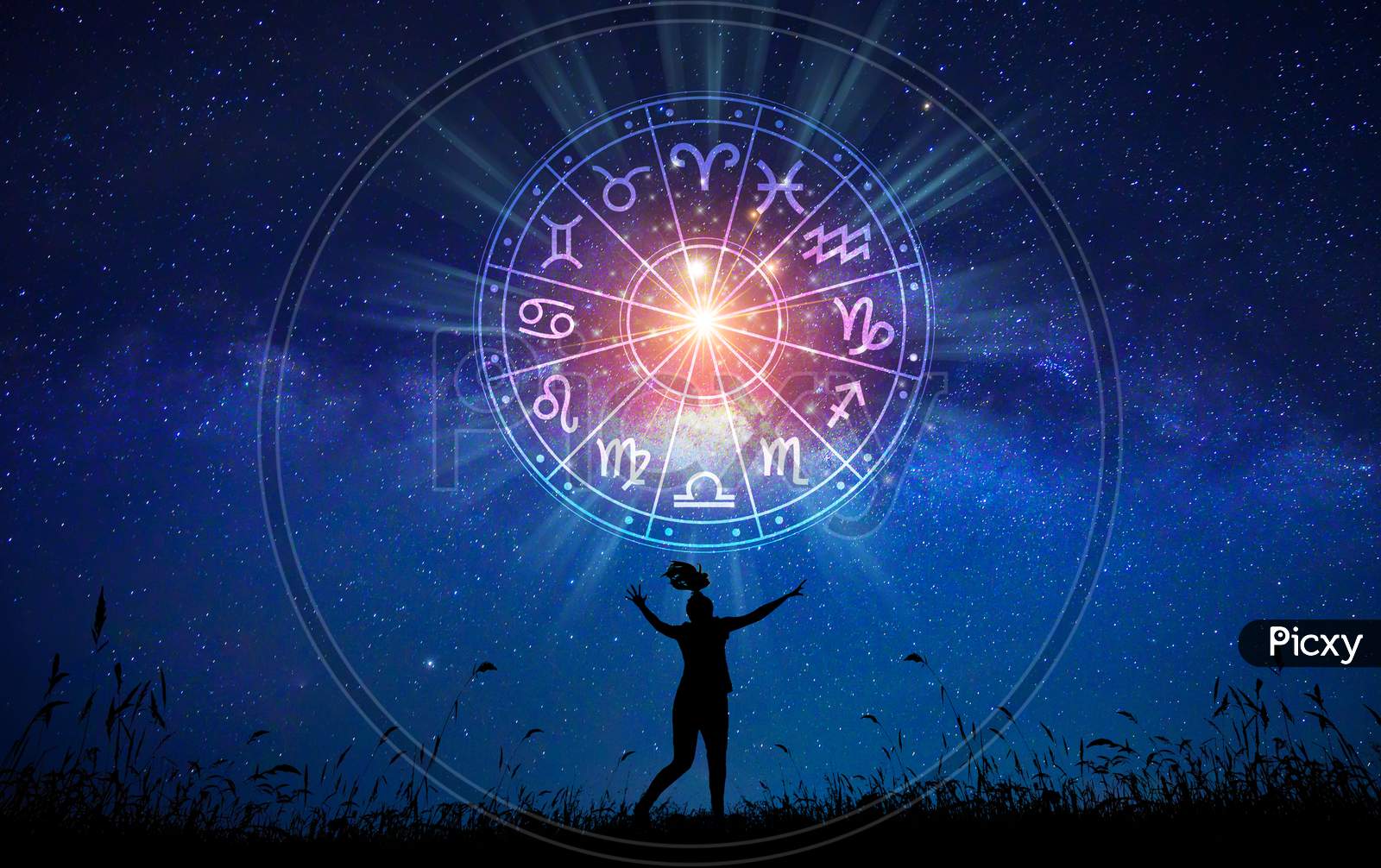 Image of Zodiac Signs Inside Of Horoscope Circle Astrology And