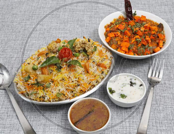 Vegetable Biryani, Paneer Butter Masala Curry
