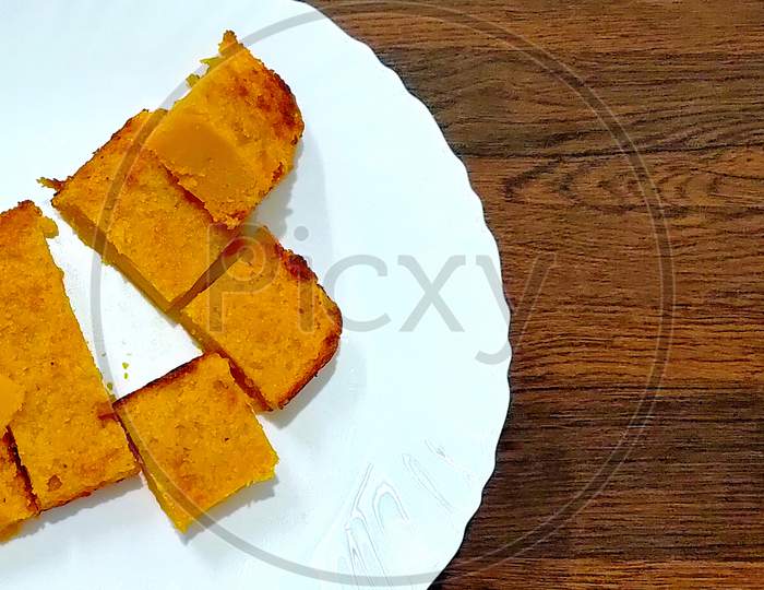 Homemade Mango Cake Pieces In A Plate