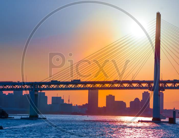 Image Of Yokohama Bay Bridge And Sunset