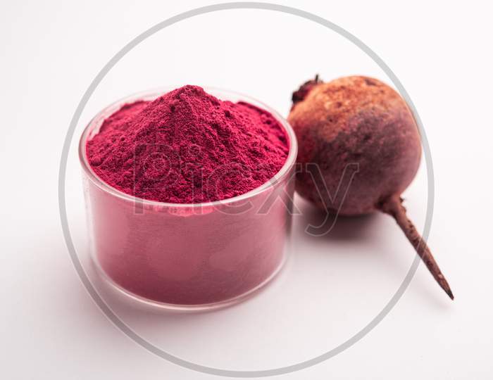 Heap Of Beetroot Or Beet Root Powder With Raw Whole Contains The Essential Minerals Iron, Potassium, And Magnesium