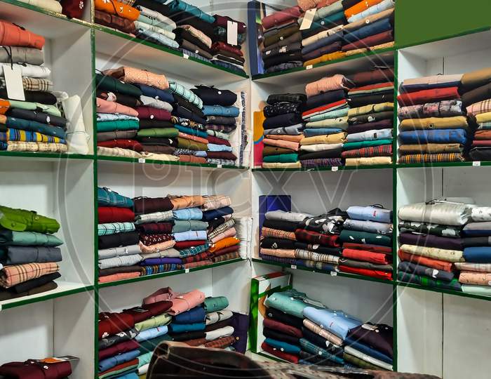 Corner Shot Of Shirts Section At Textile Shop