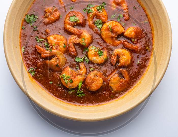 Goan Prawns Or Shrimp Curry Or Zinga Masala Also Known As Kolambi Kalwan Or Tikhle
