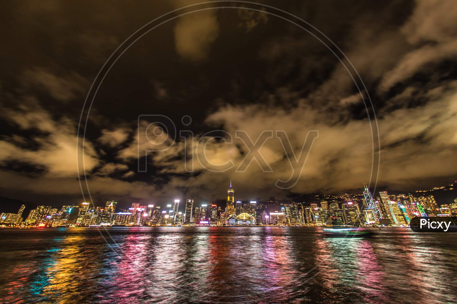 Hong Kong Night View Seen From The Victoria Harbor