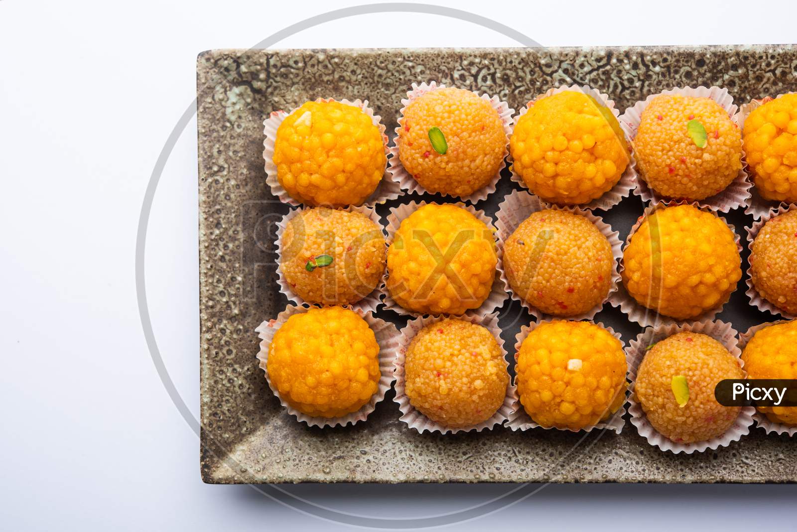 Indian Sweet Motichoor Laddoo Or Bundi Laddu Made Of Gram Flour Very Small Balls Or Boondis Which Are Deep Fried And Soaked In Sugar Syrup Before Making Balls