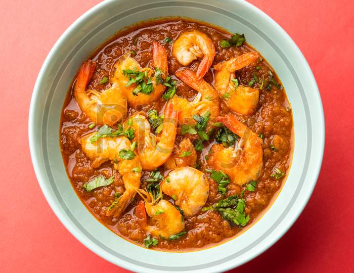 Goan Prawns Or Shrimp Curry Or Zinga Masala Also Known As Kolambi Kalwan Or Tikhle