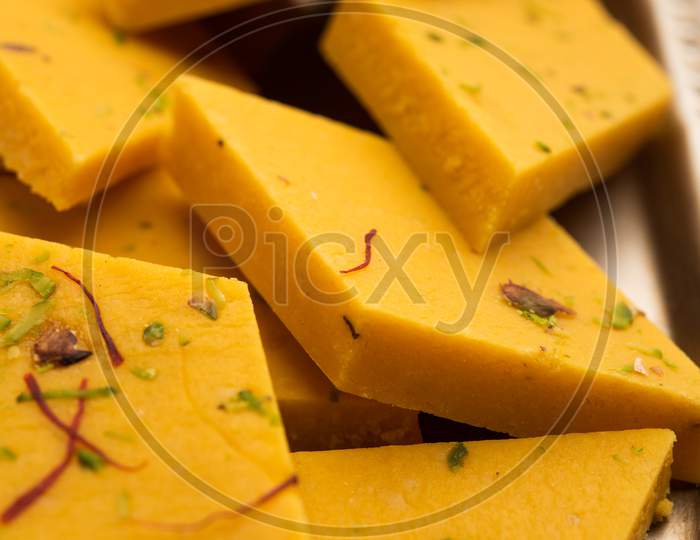 Indian Sweet Food Badam Barfi Or Katli Also Known As Almond Sweet Burfi Or Mithai, Barfee