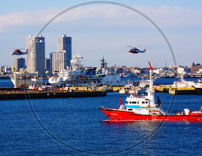 Fire Ship And Disaster Prevention Helicopter