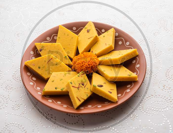 Indian Sweet Food Badam Barfi Or Katli Also Known As Almond Sweet Burfi Or Mithai, Barfee