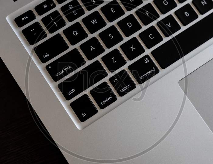 Top close up macro profile shot of Laptop computer Keyboard