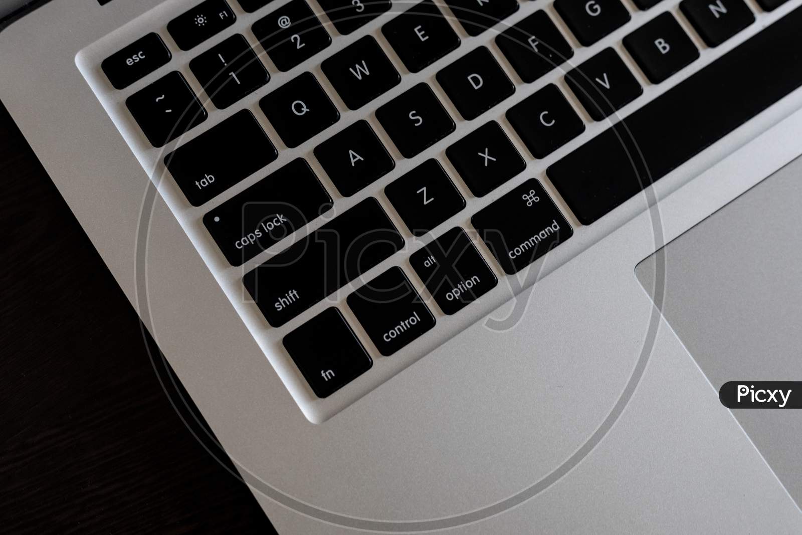 Top close up macro profile shot of Laptop computer Keyboard