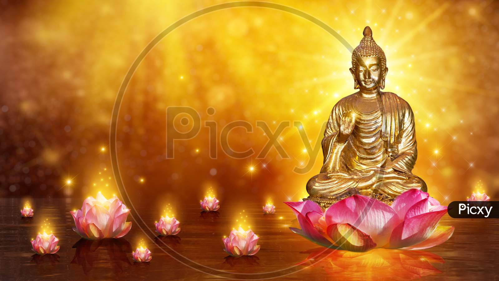 The Lord Buddha Meditated Gracefully On A Lotus Flower With An Orange  Background HighRes Stock Photo  Getty Images