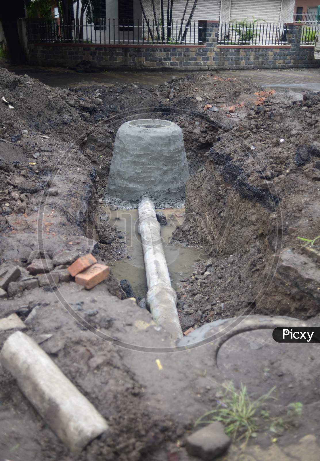 Road Dug Up To Install Sewage Pipes