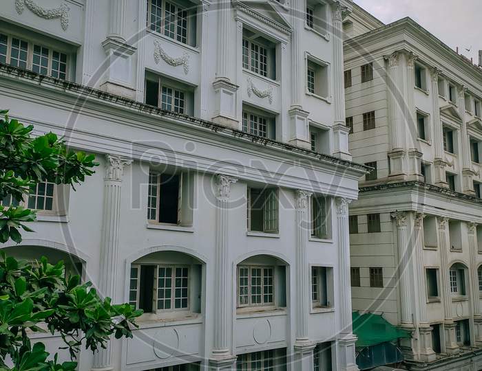 White buildings in the city.