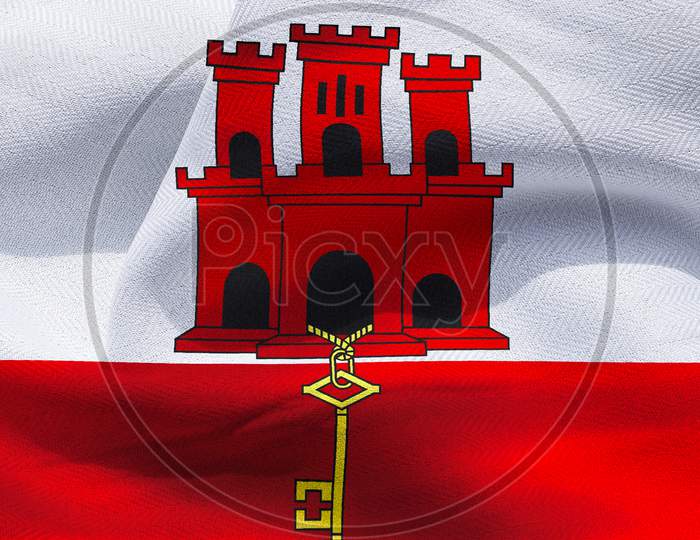 Gibraltar Flag - Realistic Waving Fabric Flag