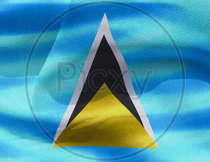 3D-Illustration Of A Saint Lucia Flag - Realistic Waving Fabric Flag
