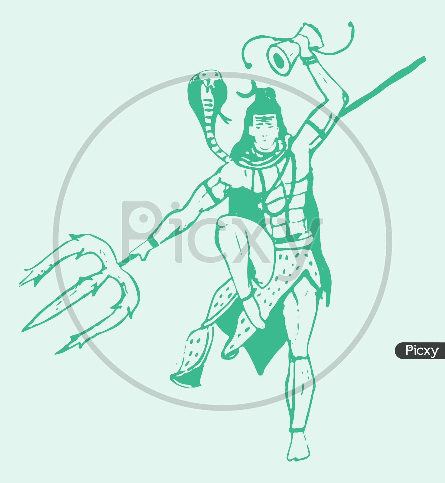Sketch Of Hindu God Lord Shiva And His Sign, Symbols Outline Editable Illustration