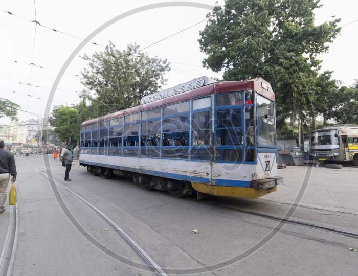 3Rd November, 2021, Kolkata, West Bengal, India: Modern Tram On The Street Of Kolkata With Selective Focus.