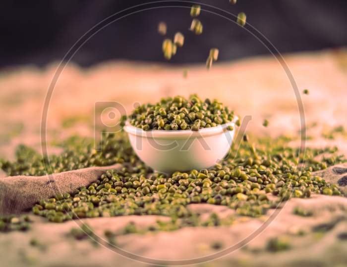 Green Moong Dal And Green Mung Bean With Very Healthy Yellow Moong Daal On Table,The Best And Most Healthy Lentils To Eat,Indian Pulse