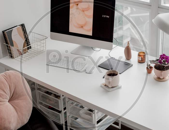 Blush Pink And White Workspace