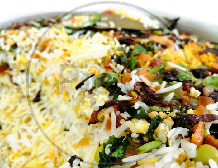Kerala Style Tasty Vegetable Biryani Made With Basmati Rice. Selective Focus