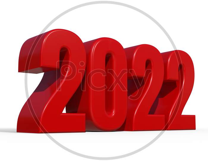 2022 3D Illustration. Red 2022 New Year Text On White Background