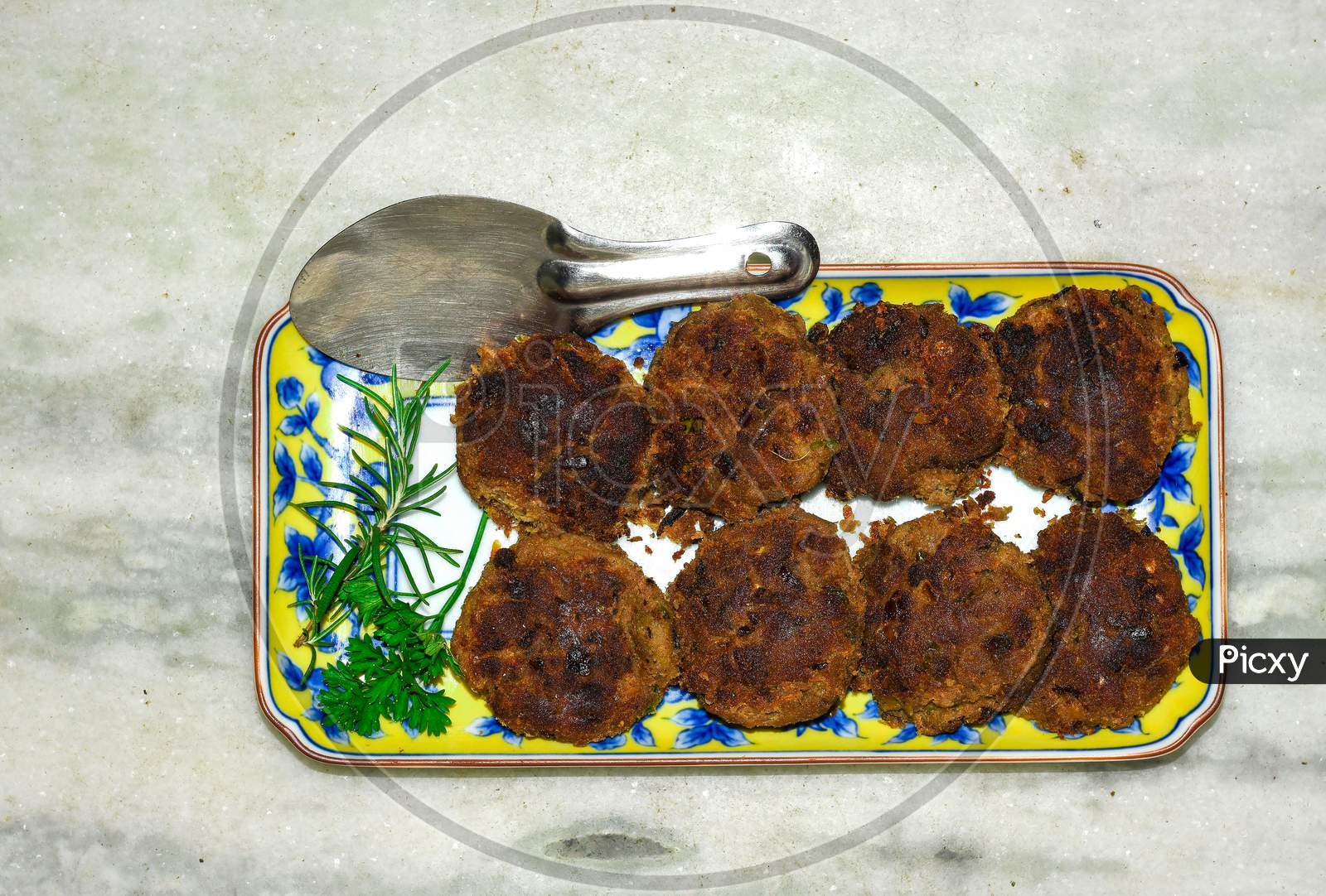 Beef Shaami Kebab, Prepared With Minced Beef And Indian Spices