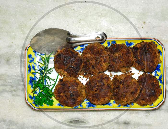 Beef Shaami Kebab, Prepared With Minced Beef And Indian Spices