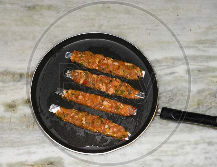 Turkish Chicken Adana Kebab, Prepared With Red Bell Peppers