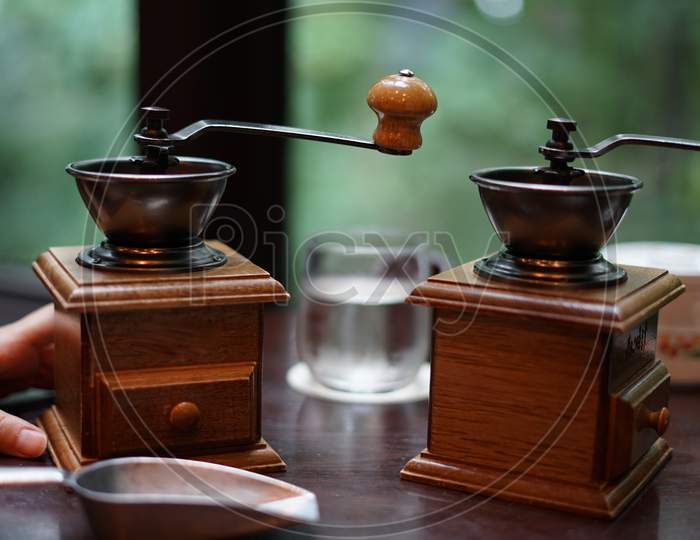 Coffee Beans And Coffee Mill