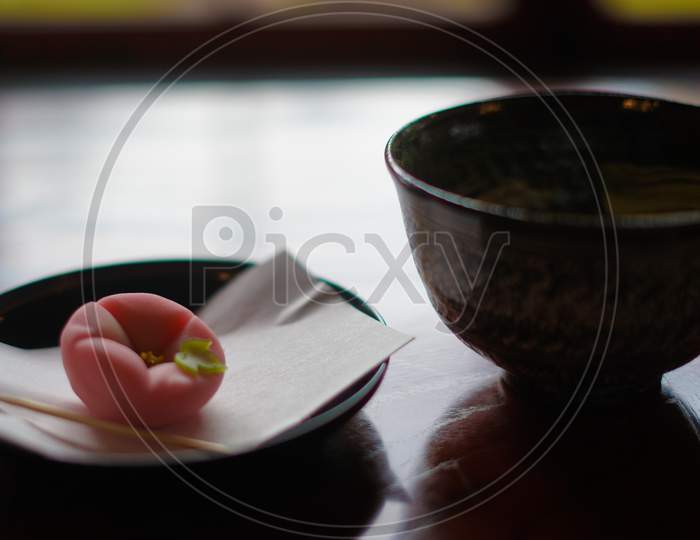 Green Tea And Sweets That Were Placed In The Japanese-Style Table