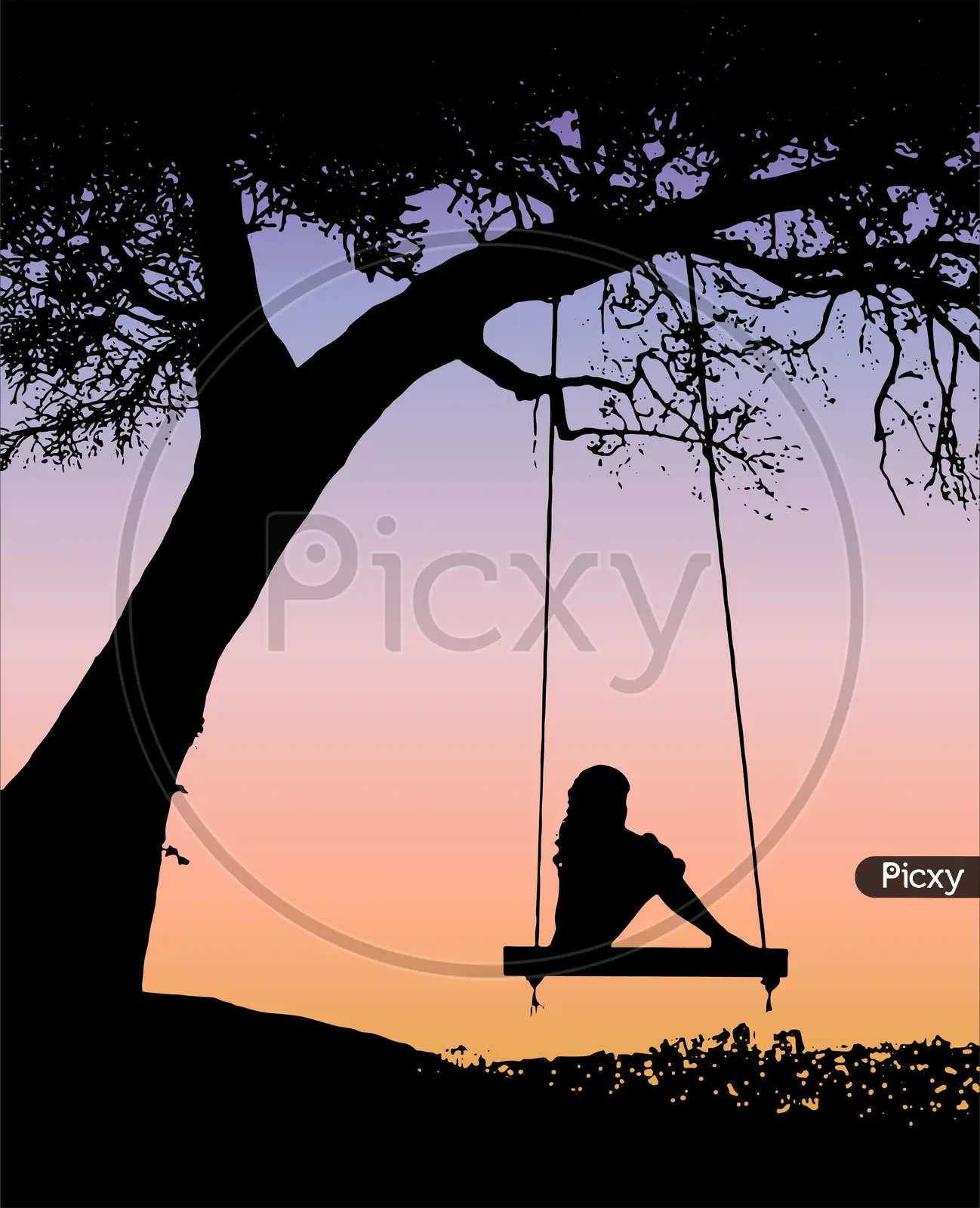Silhouette of a girl on swing under the tree on white background Stock  Vector Image & Art - Alamy