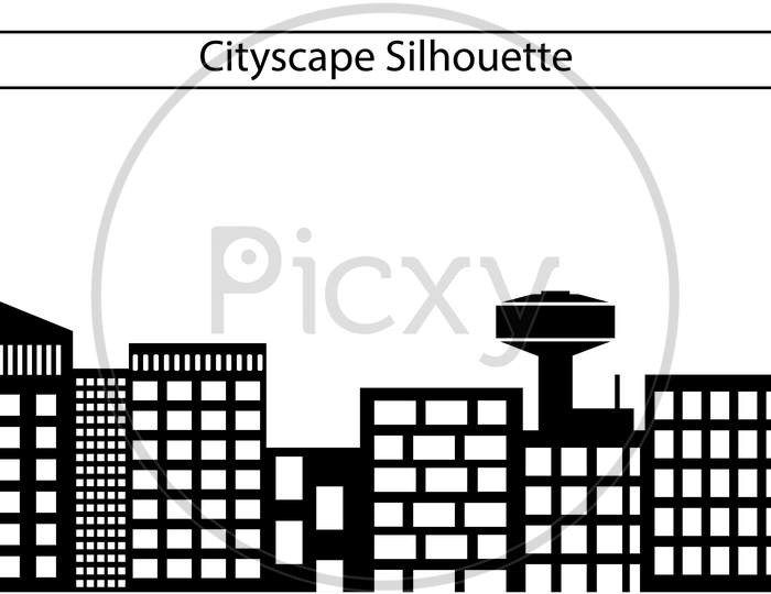 Cityscape Created With Simple Block Shapes, Cityscape Silhouette Vector Illustration Created On White Background.