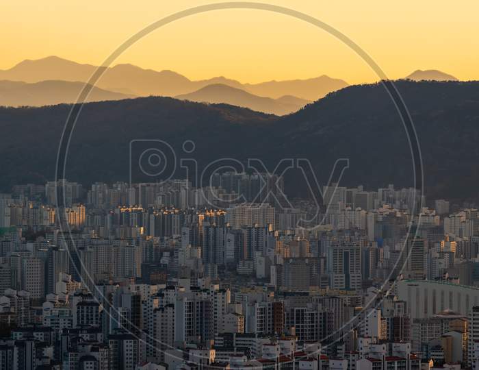 Downtown Seoul South Korea Cityscape Aerial Sunrise View