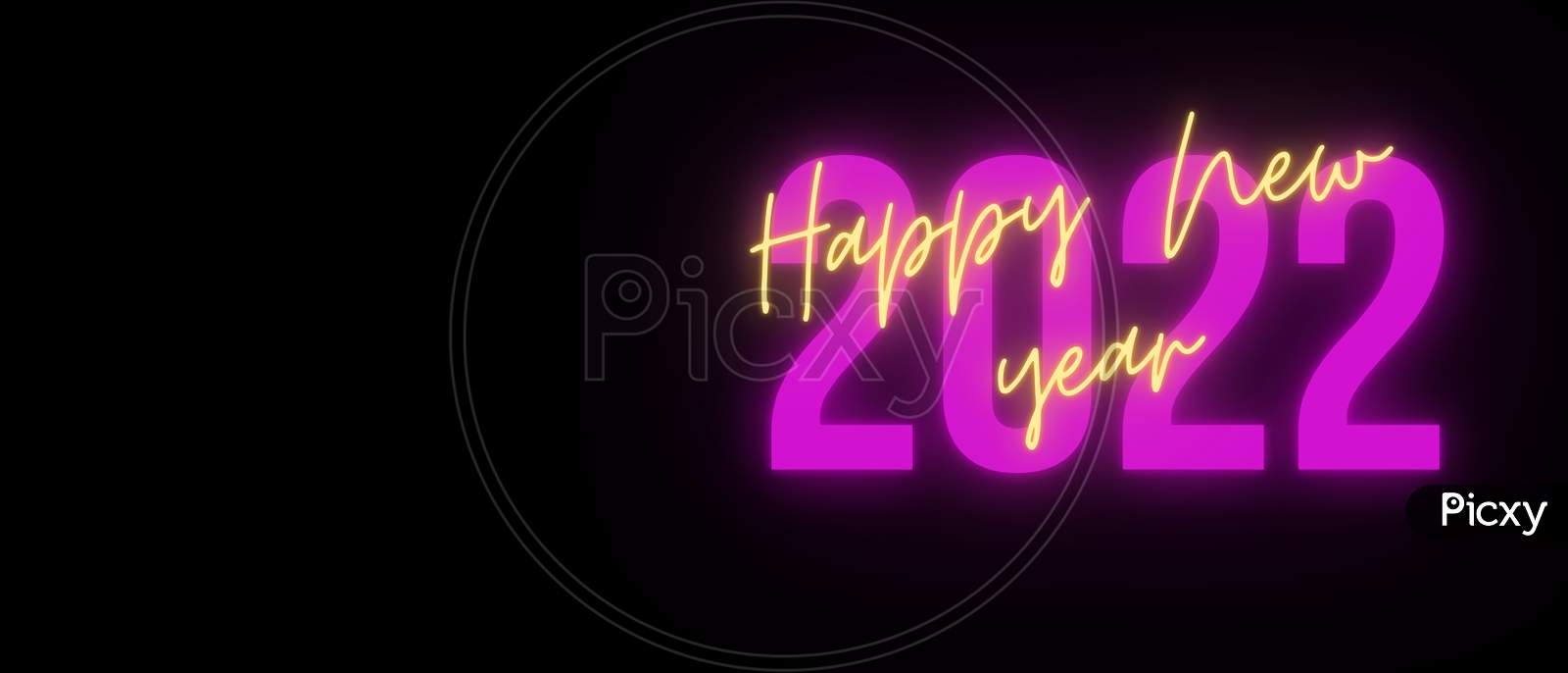 New year template of 2022 in neon colours. Space for text and editing.