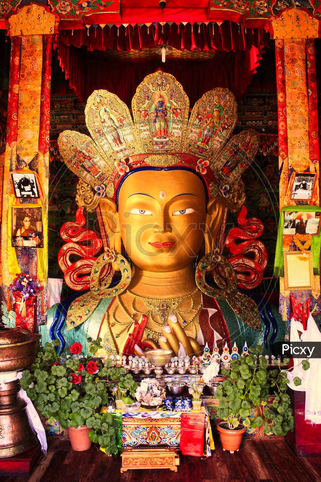 Thikse Gompa or Thikse Monastery , Maitreya Buddha (Future Buddha) at Thiksey Monastery in Ladakh Stock Photo