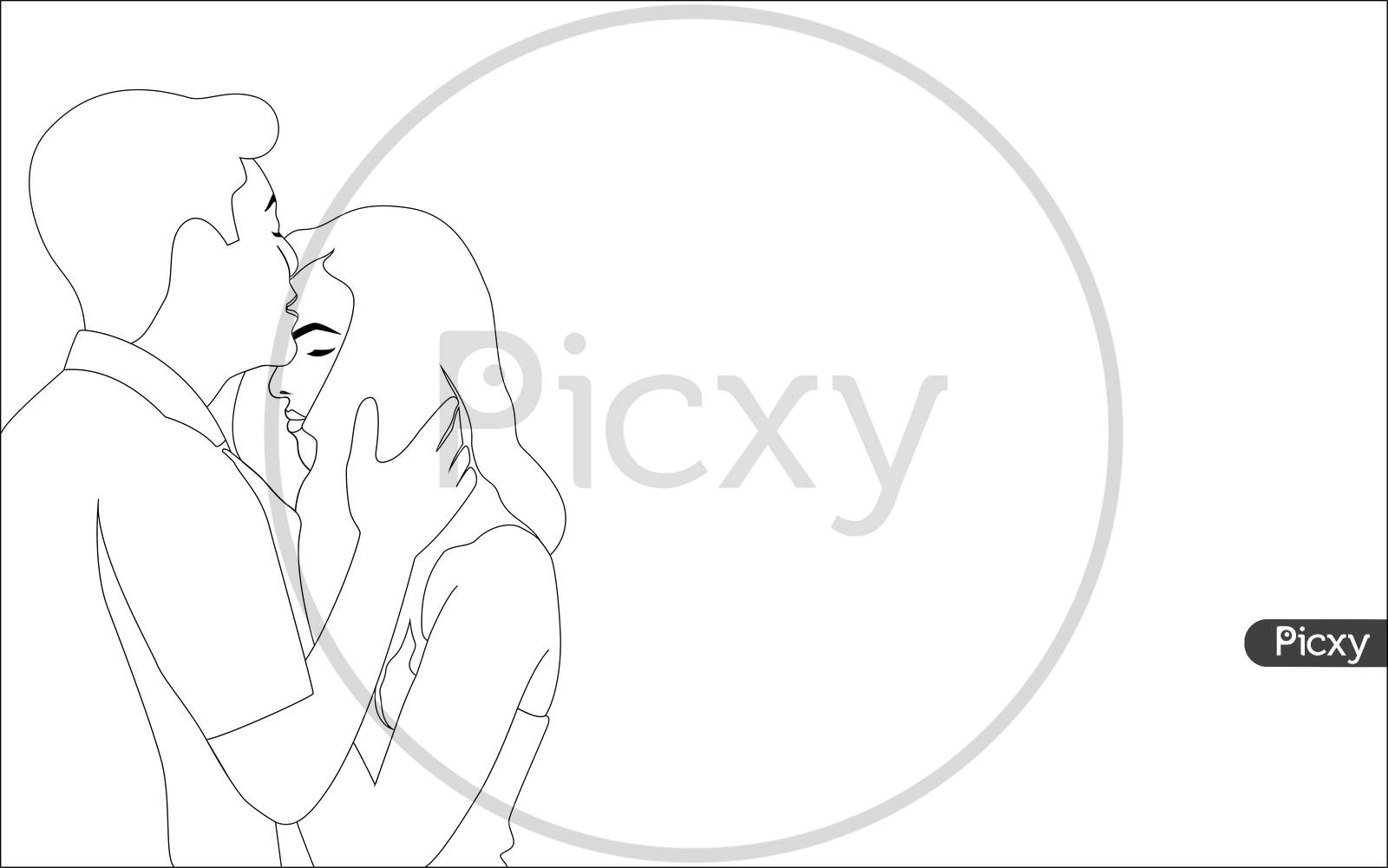 A Men Kissing On Girls Forehead, Beautiful Romantic Couple Character Coloring Pages Vector Illustration.