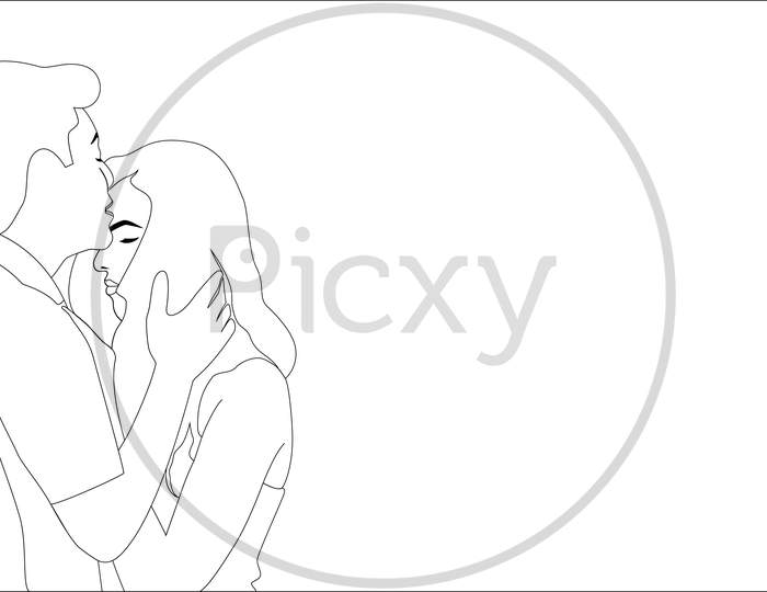 A Men Kissing On Girls Forehead, Beautiful Romantic Couple Character Coloring Pages Vector Illustration.