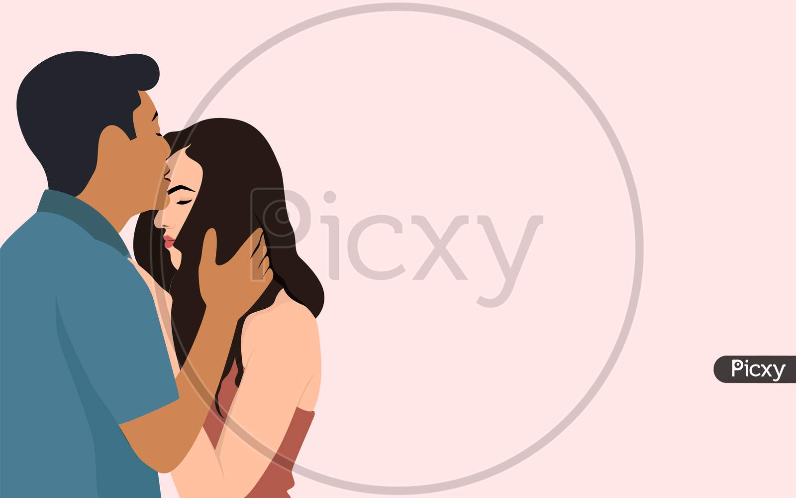 A Men Kissing On Girls Forehead, Beautiful Romantic Couple Character Vector Illustration On Light Pink Background.