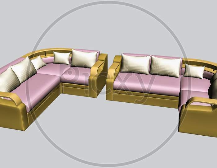 3D Render Of Single Isolated Couch, Seat, Sofabed, 3D Sofa Model, Furniture Matte Painting For Vfx Projects And Post Video Production Projects