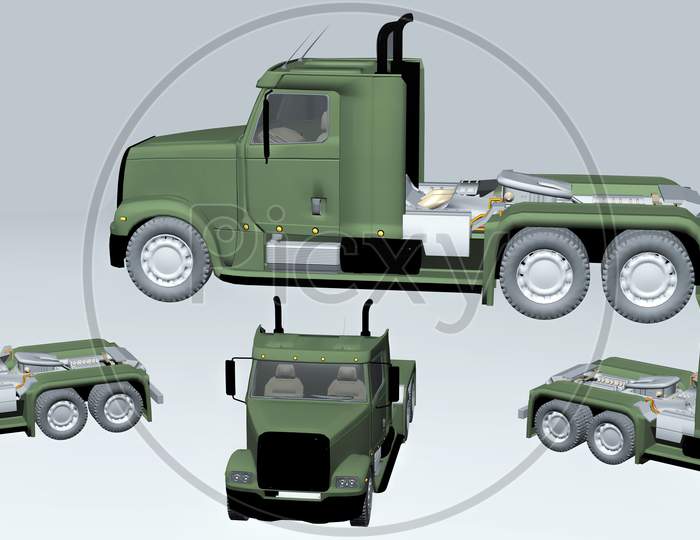 3D Truck Render, 3D Truck Model, Matte Painting, Truck Illustration, For Vfx Projects And Post Move Produciton Projects