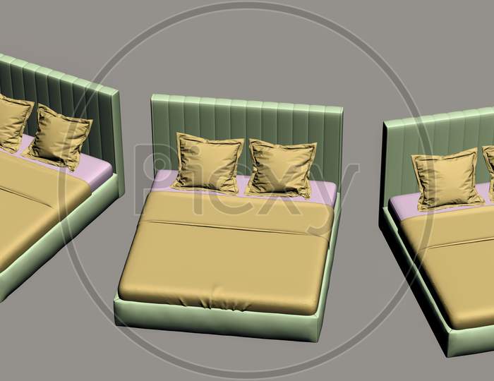 3D Render Of Bed From Different Angle, 3D Bed Model, 3D Matte Painting For Vfx Projects And Post Video Production Projects