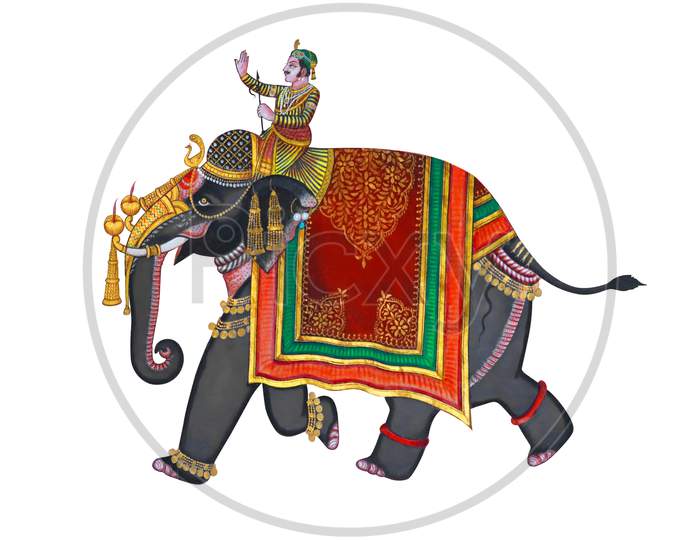 Elephant Decorated In Indian Traditional Style Isolated On White Background