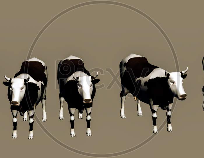 3D Digital Render View From Different Angles Of Cow | 3D Animal | Indina Cow Matte Painting For Vfx Projects And Post Move Produciton Projects