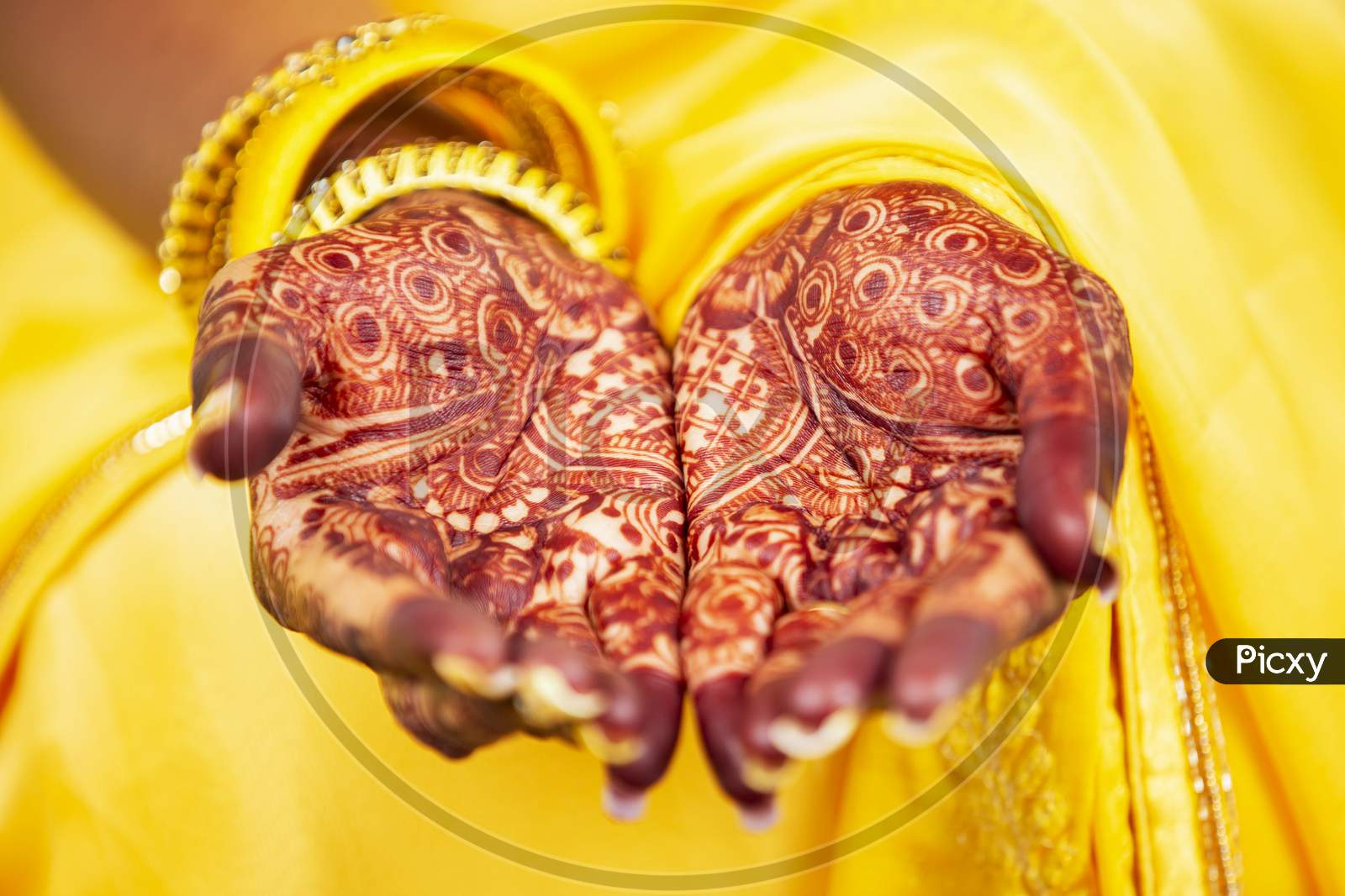 Hindu bride's hand painted with henna