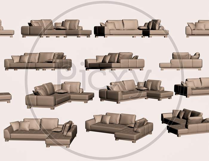 3D Sofa Model Set From Different Angles To Use In Animation Movie, Vfx, And Movie Post Production Projects, Matte Painting Of Sofa