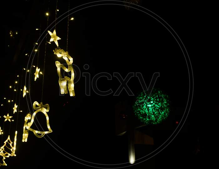 Lighting Star, Bell And Reindeer Shape Of Festival Christmas